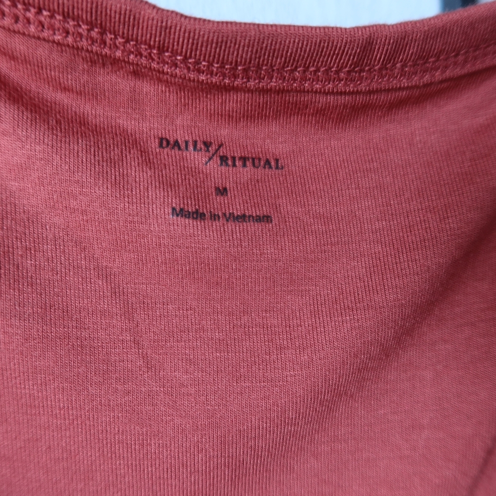 Daily Ritual Salmon Color Red Pink Ruched Prairie Maxi Sundress Size Medium - Picture 3 of 11